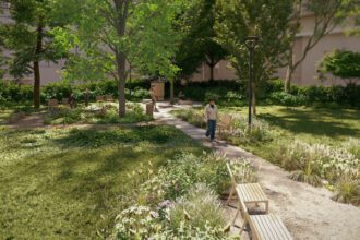 A Baka utcai park felújításának 3D látványterve.