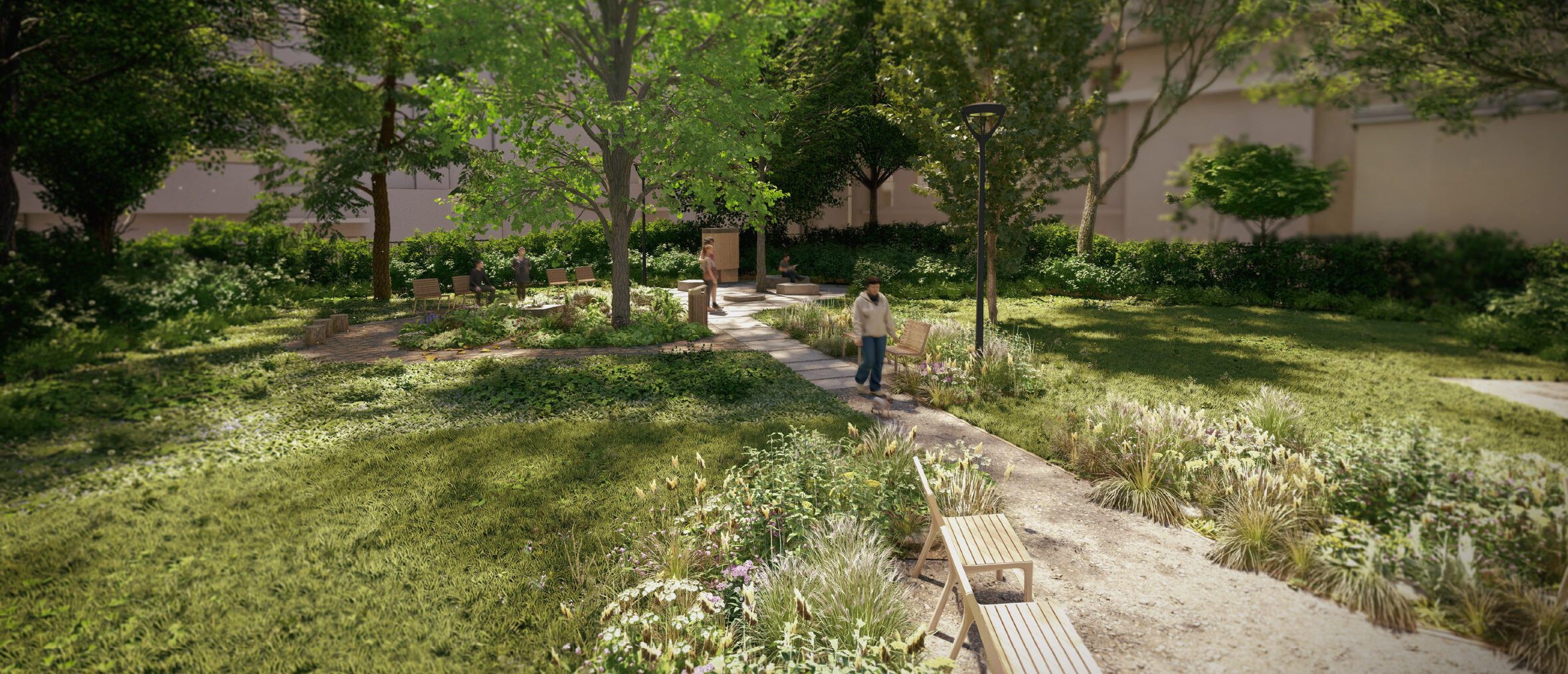 A Baka utcai park felújításának 3D látványterve.