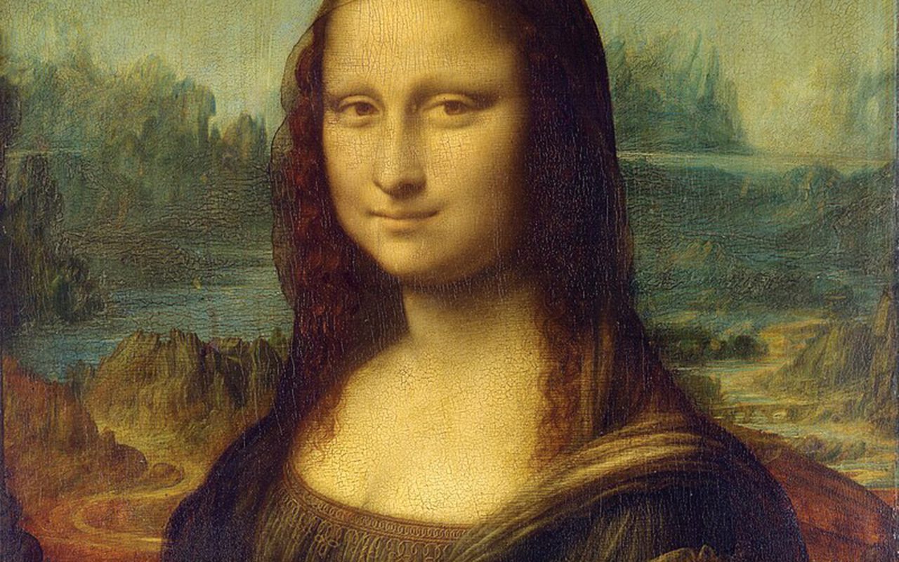 Leonardo: Mona Lisa című képe. A festményrészlet, mely az arcot és a nyaktájékot mutatja.